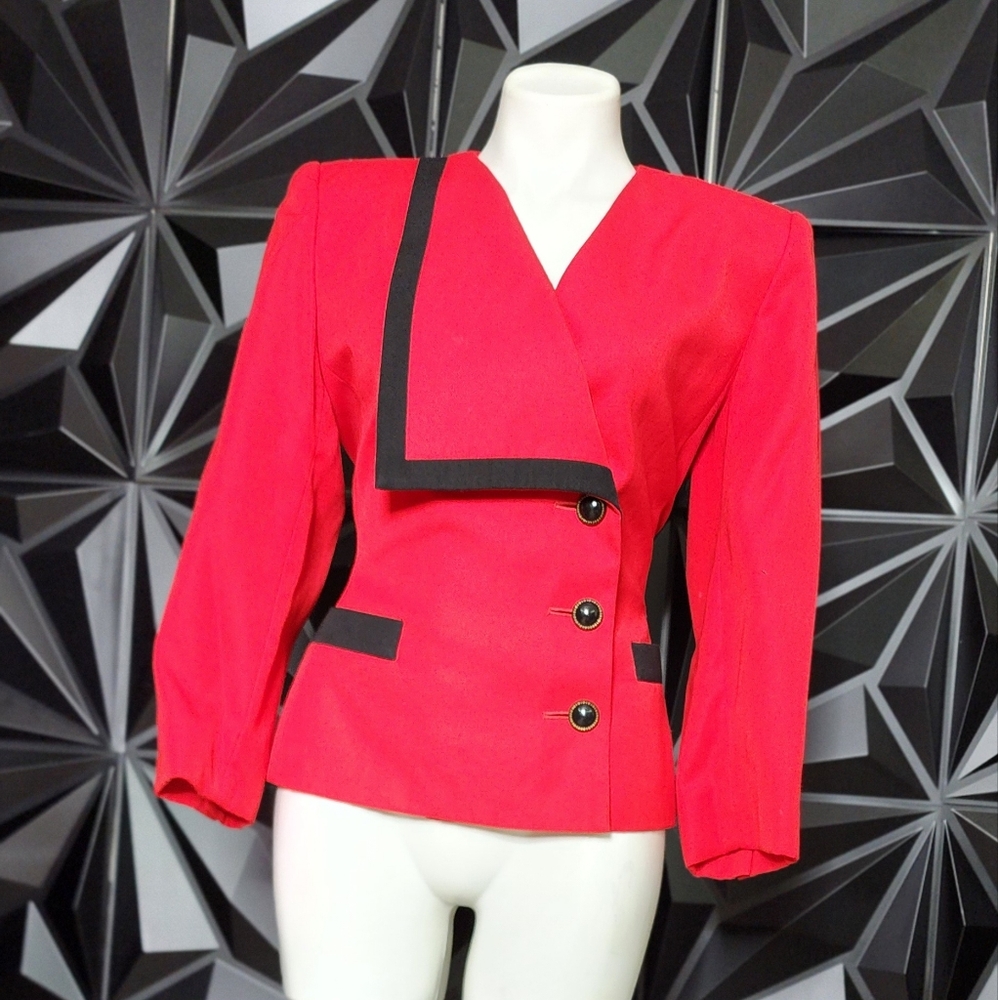 Kasper Red and Black Blazer with Tailored Fit